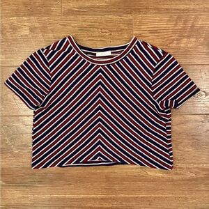 Zara Trafaluc Striped Navy Red and White Cropped Top